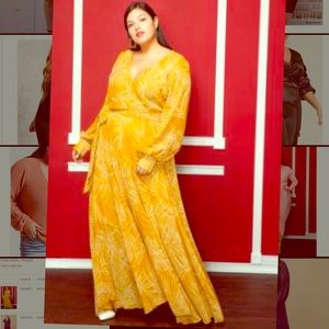 Asoph yellow leaf print maxi dress